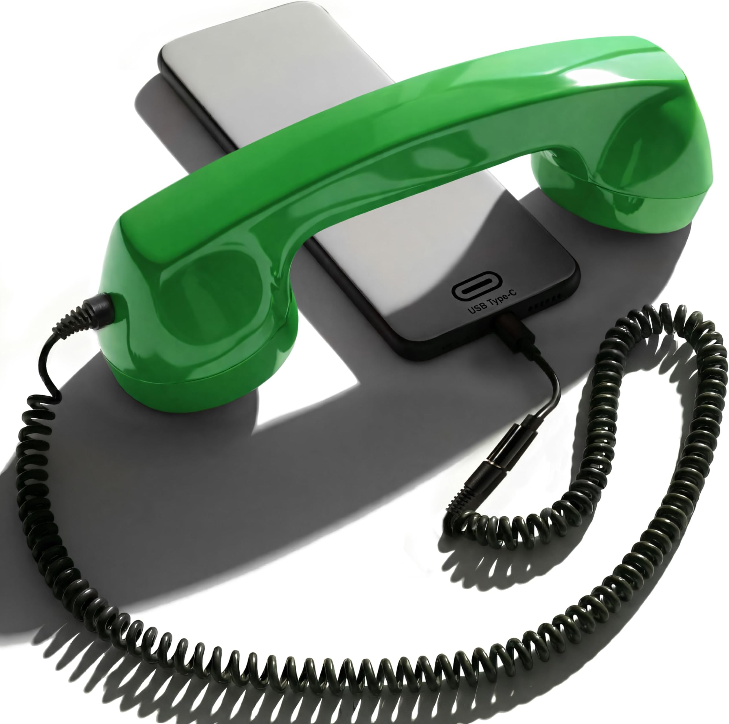 Opis Technology 60s Micro USB-C Edition: Retro Telephone Handset for Mobile Phones & Smartphones, Corded Phone Receiver with 3.5 mm Plug & USB-C for Android, Tablets & Computers (Green)