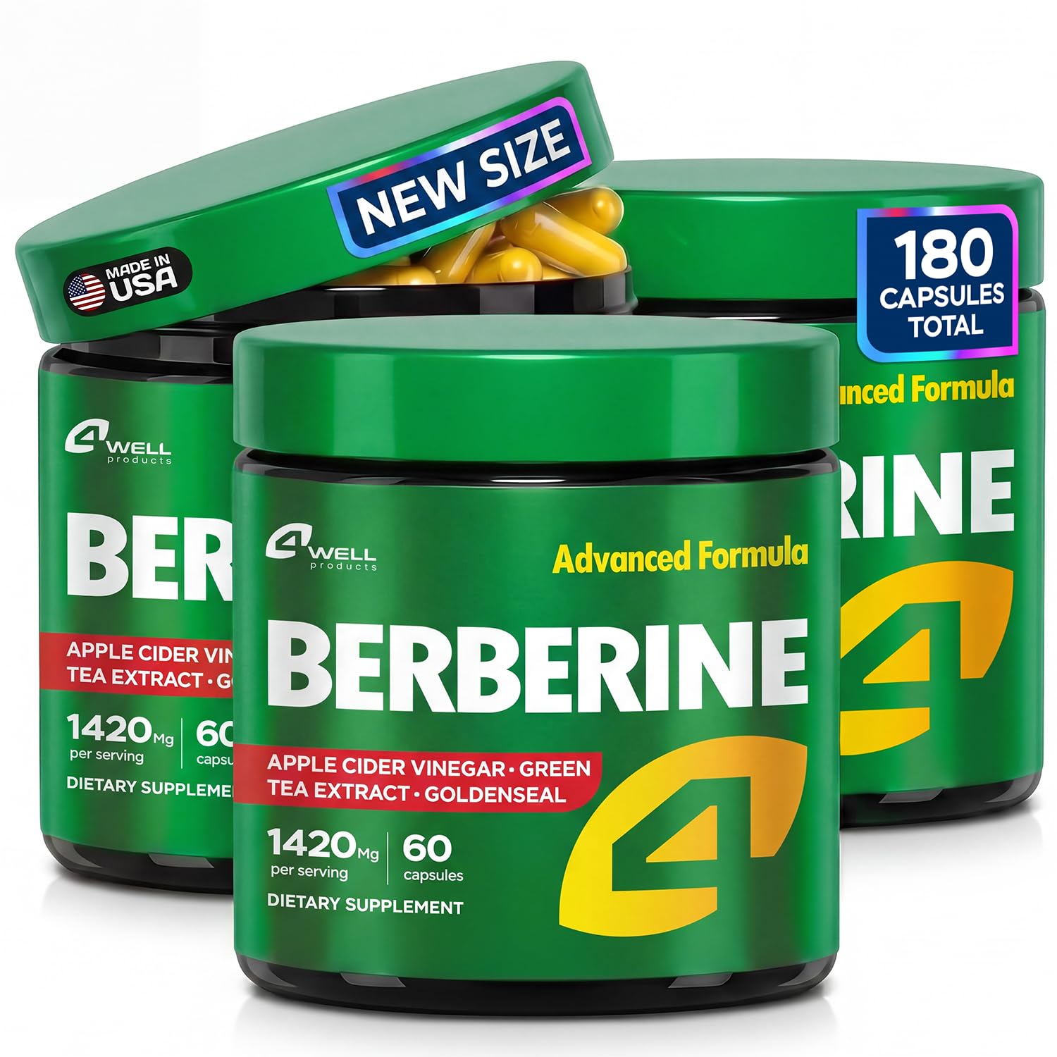 Berberine HCL 1200mg & Japanese Green Tea Extract 150mg – Berberine Supplement for Metabolic Support with Apple Cider Vinegar & Goldenseal, Body Composition, Digestive & Immune Support, 60 Capsules — Amazon image 11