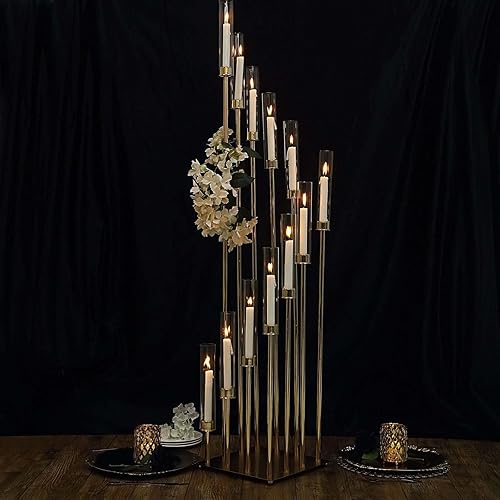 Miniatura 7 de Efavormart - Portavelas dorado de 12 brazos de 57 pulgadas con 12 tonos de cristal, arreglo de velas grandes