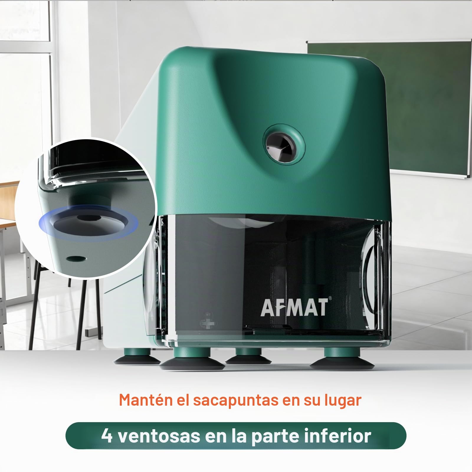 AFMAT Sacapuntas eléctrico automático, auto-Stop, sacapuntas eléctrico recargable con recipiente para lápices de 6-11 mm, punta rápida en 2 segundos, 10.000 puntas, verde PSD3