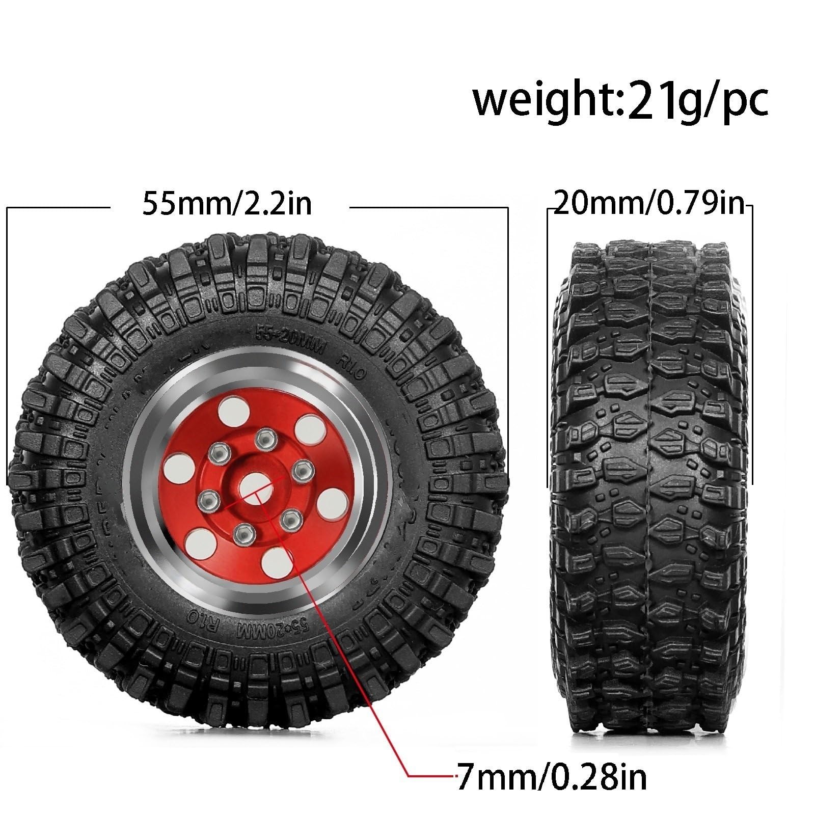 RC Pneus Jante Compatible avec TRX4M pour SCX24 AX24 pour FCX24 1/18 1/24 RC Crawler Car Parts Accessories Ensemble De Pneus De Roue À Billes en Métal 55 Mm 1,0"
