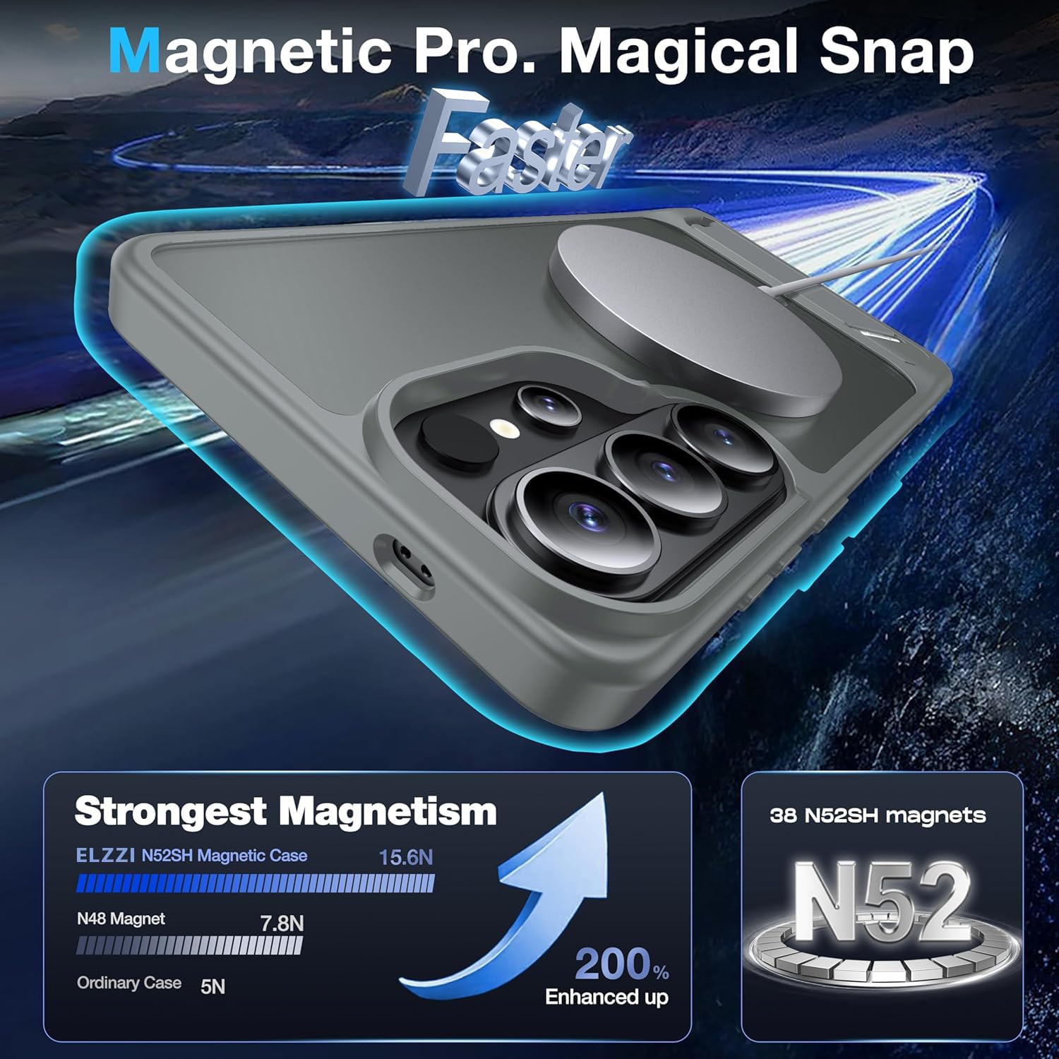 Elzzi Magnetic Magsafe for Samsung Galaxy S26 Ultra Case [Compatible with MagSafe][Full Camera Protection][Built-in Invisible Kickstand] Translucent Matte Phone Back Cover - Grey — Amazon image 2