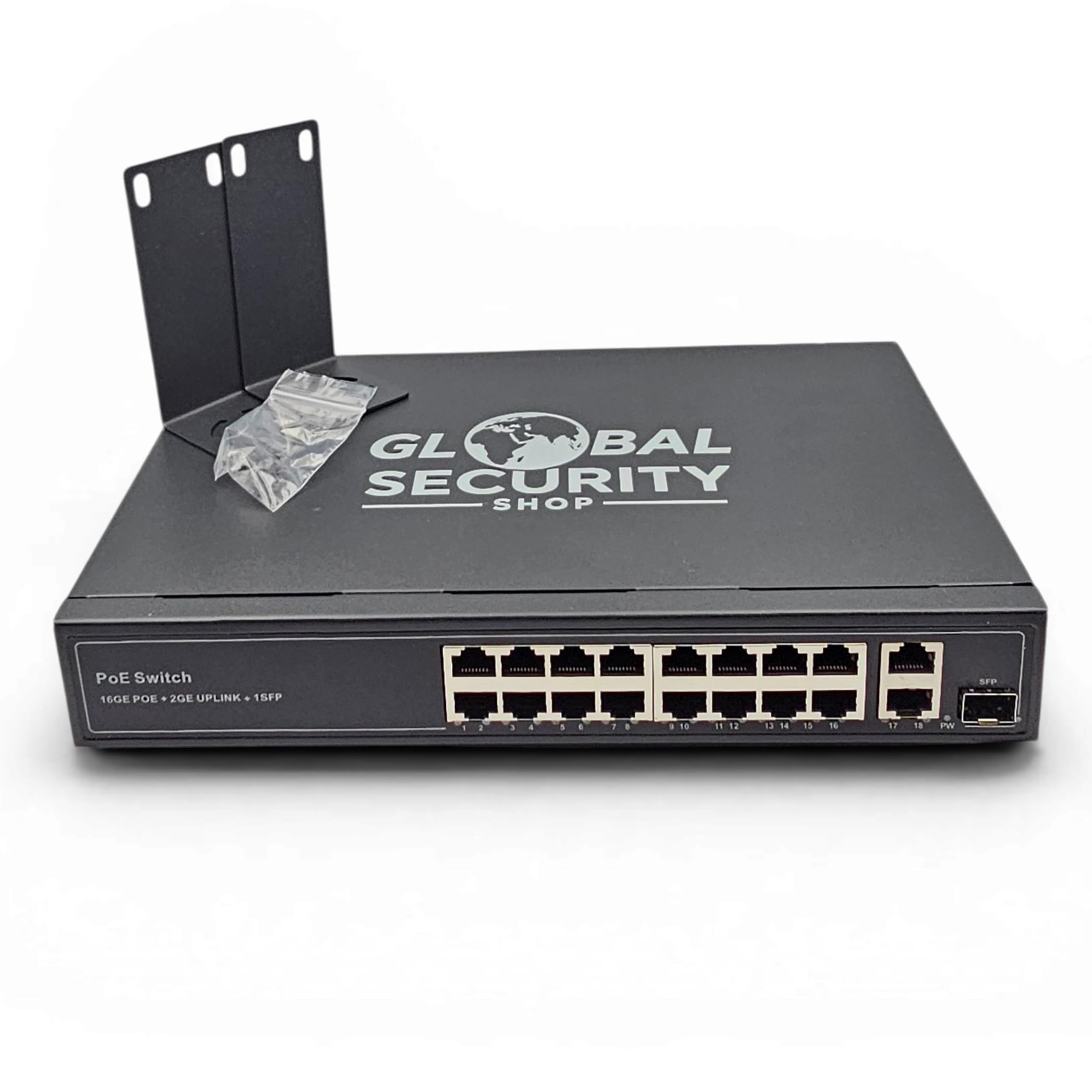 GSS Ultra Commutateur Switch PoE 16 Ports Gigabit + 2 Uplink LAN + 1 SFP Fibre Optique, Hub Réseau Ethernet Rackable 19 Pouces 240W, IEEE 802.3af/at, Plug & Play, pour Caméras 4K Vidéosurveillance