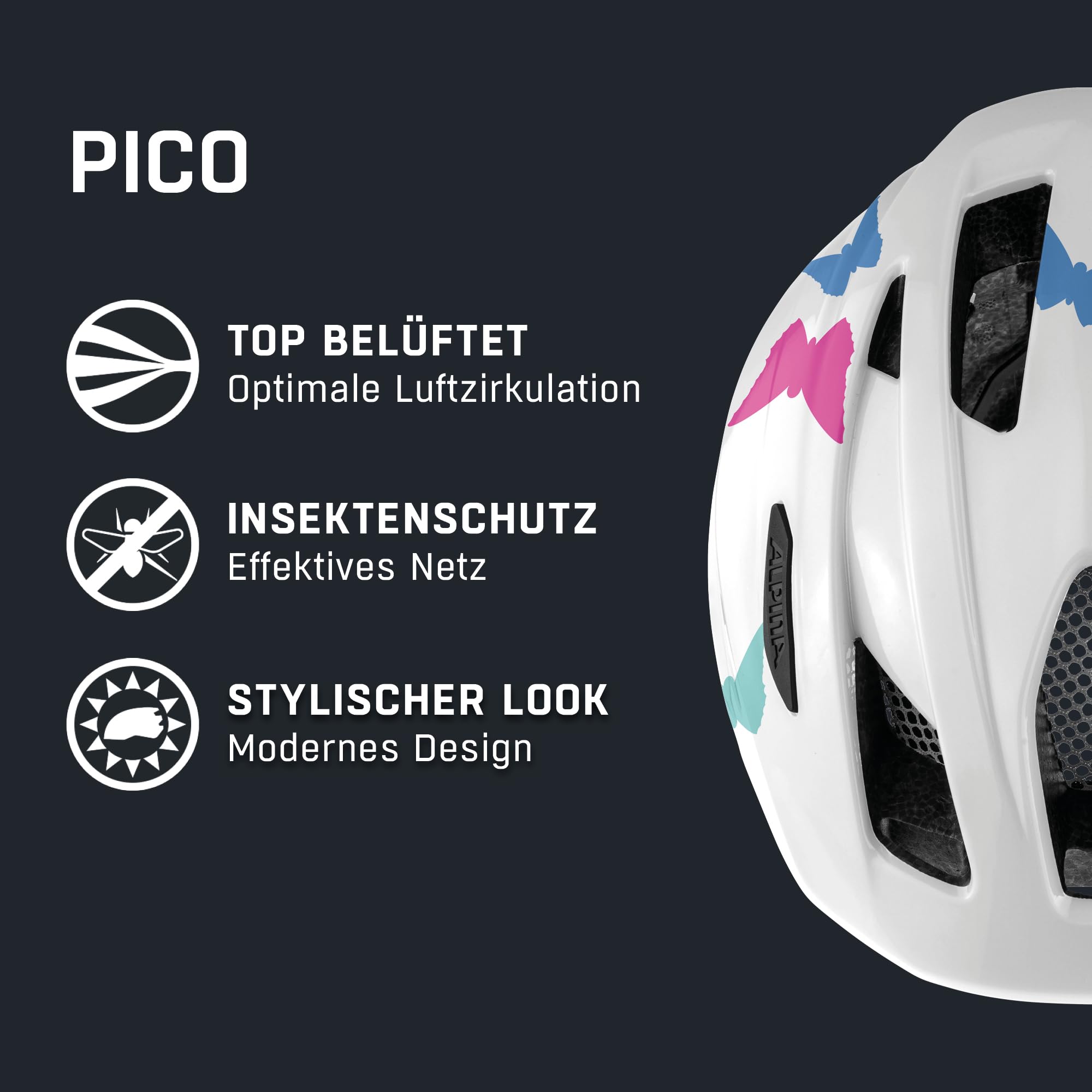 Alpina PICO - Leichter, Optimal Klimatisierter & Bruchfester Fahrradhelm mit Fliegennetz Für Kinder, optional mit Licht