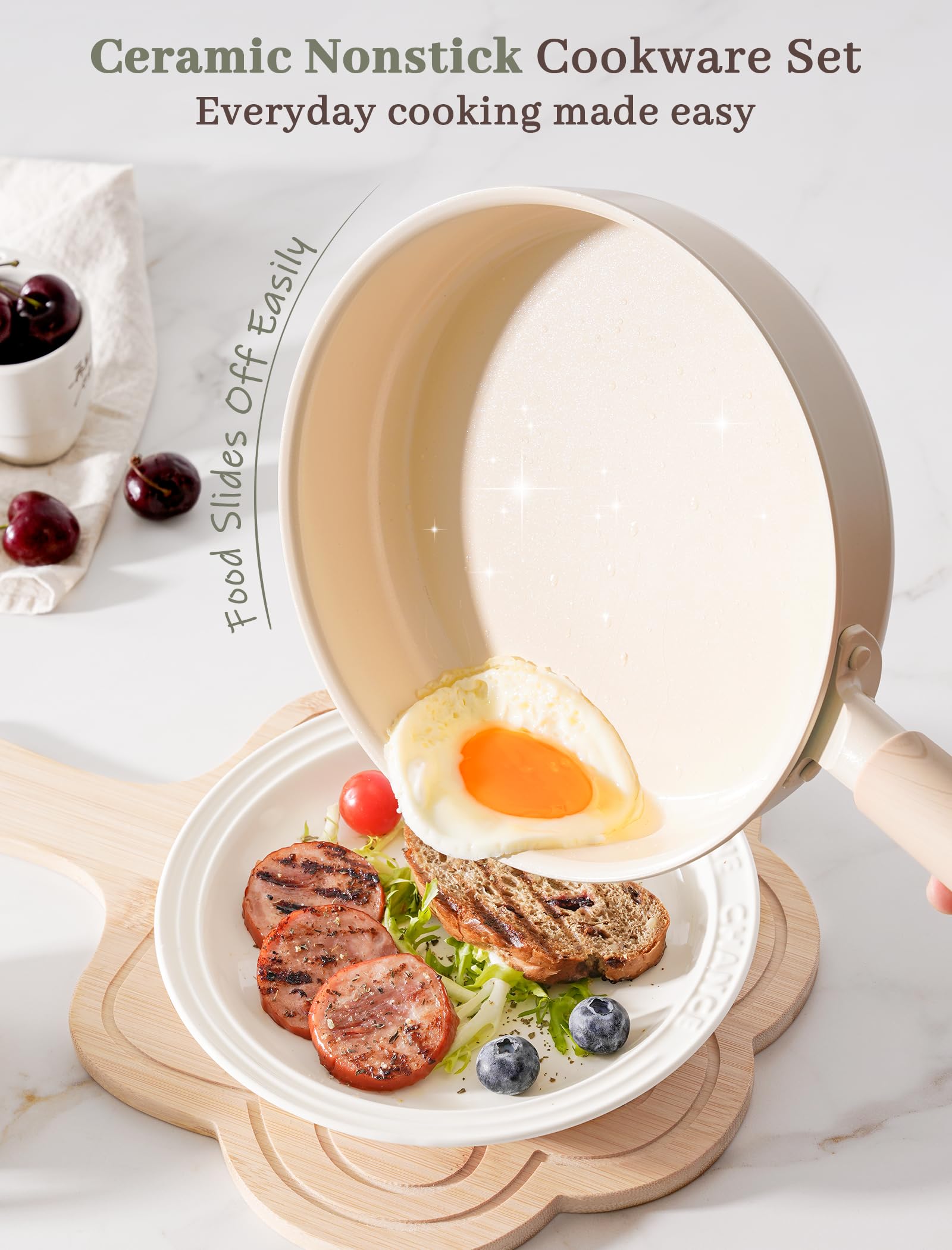 Astercook Topf- und Pfannenset, antihaftbeschichtet, ungiftig, 18-teiliges Keramik-Kochgeschirr | Spülmaschinenfestes Induktions-Kochgeschirr für das tägliche Kochen und Einweihungsgeschenke