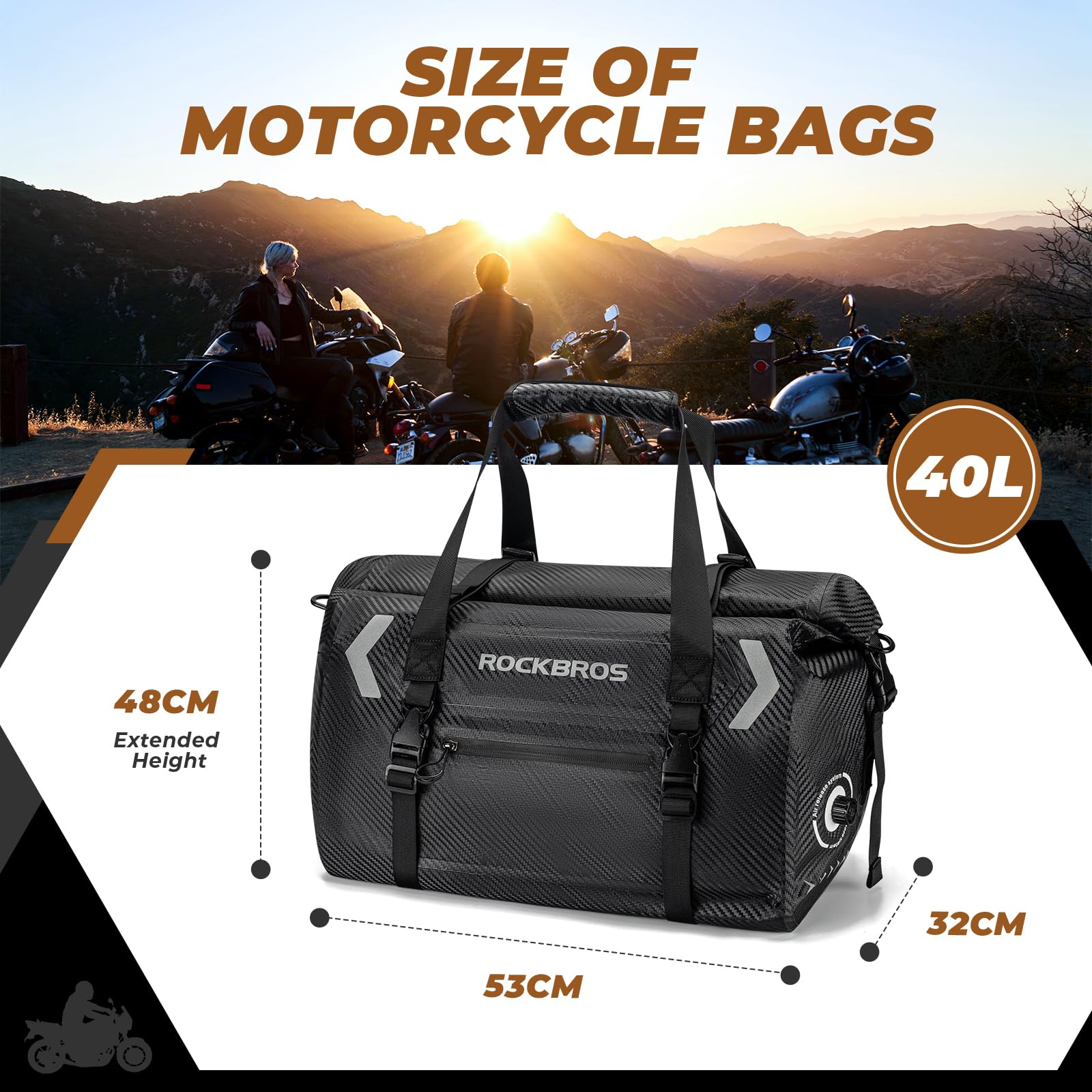 ROCKBROS Bolsa Impermeable Moto, Mochila Estanca Moto PVC Gran Capacidad 20/30/40/50/60L, Bolsa Asiento para Viaje Motociclismo