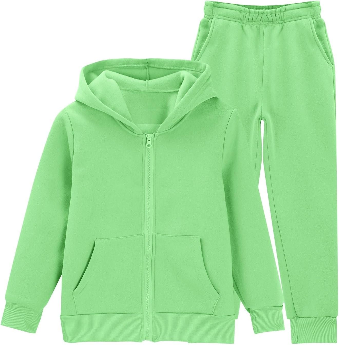 KIDMAU Girls Boys 2 Piece Tracksuit Athletic Sweatsuit Zip Up Hoodie Sweatshirt and Jogger Pants with Pocket Kids Sport Set