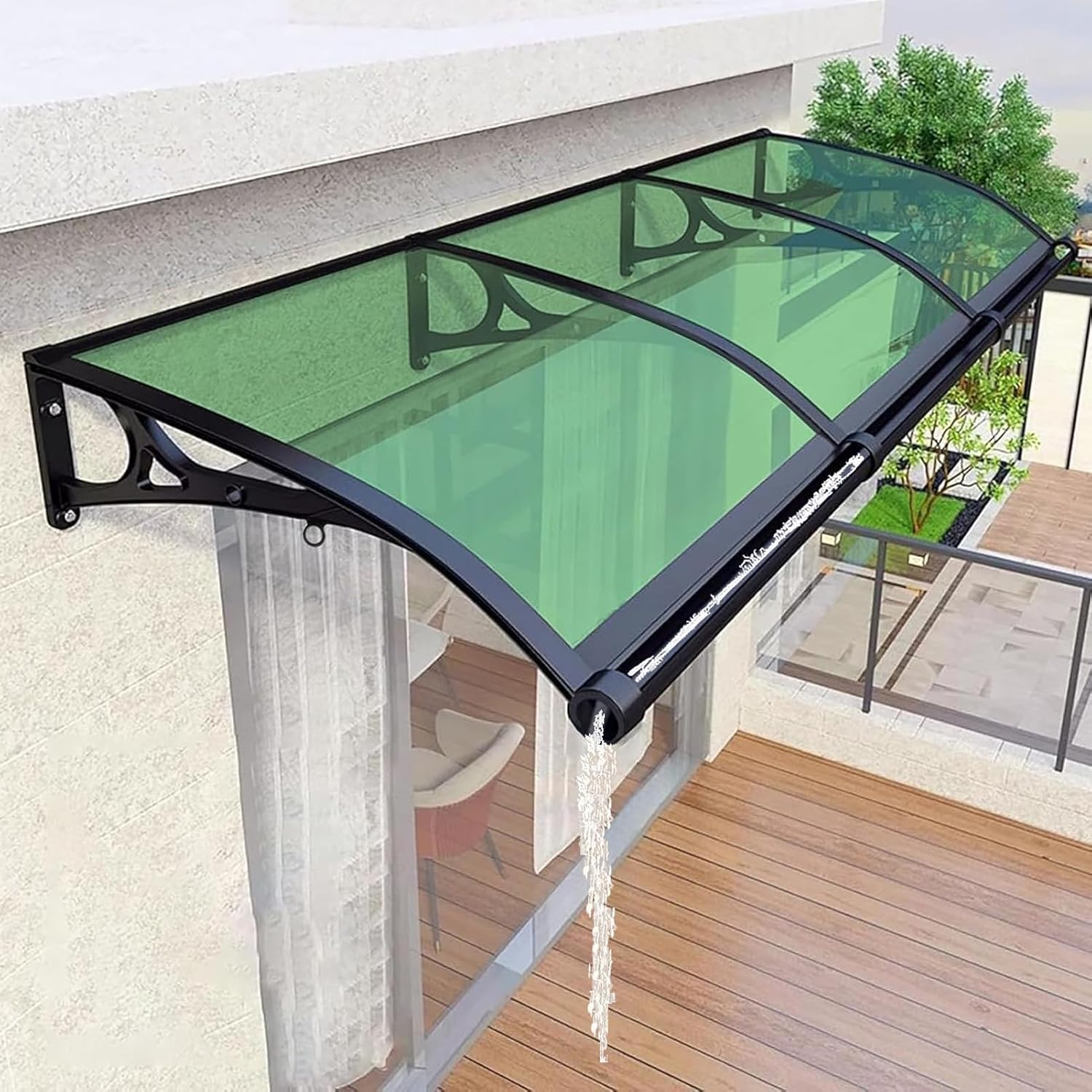 Window Awning for Doors Entrance, Canopy Polycarbonat with Drainage Ditch, Awnings for Outdoor Door Overhang Porch/Patio/Deck, Hollow Sheet UV/Rain(Gray,60x160cm/24 x63)