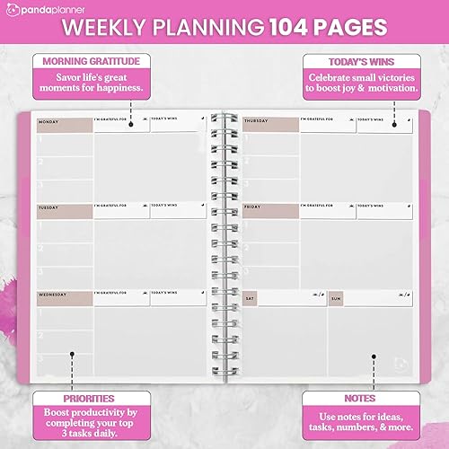 Vista 33 de Panda Planner 2025 Undated Daily Planner with Hourly Schedule 5.75" x 8.25" – 90 Days Daily Journal with Spiral Binding – To Do List Notebook with