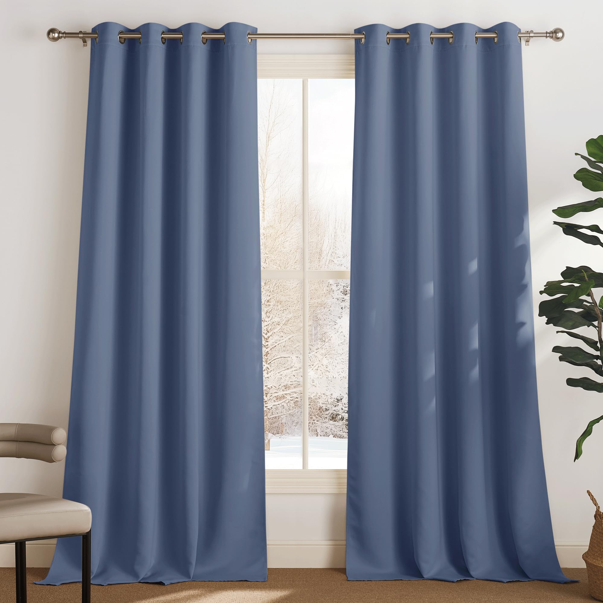 PONY DANCE Tende Cameretta Bambini - Tende Oscuranti per Interni Tende Camera da Letto Tenda Termica ad Anelli Tende per Salotto Eleganti 2 Pezzi L 140 x A 300 cm, Blu Foschia