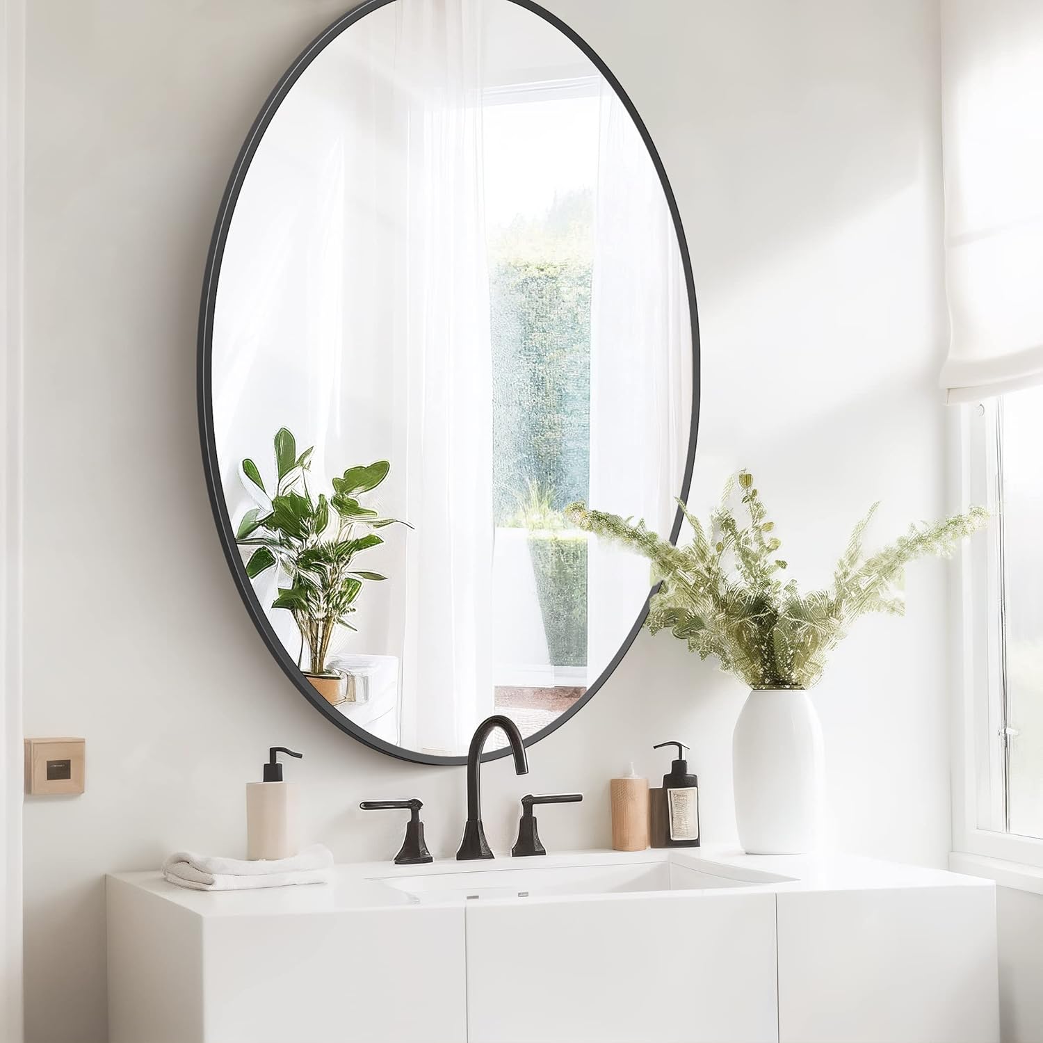 Amazon.com: FORBATH Bathroom Mirror, Black Oval Mirror Wall Mirror 26 ...