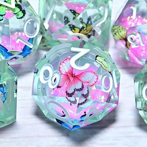 Miniatura 19 de Resin Cat Head DND Dice, Sharp Edge Dungeons and Dragons Polyhedron Game Dice Set for Role Playing Games RPG Explorer Magic, Holiday Birthday Gifts