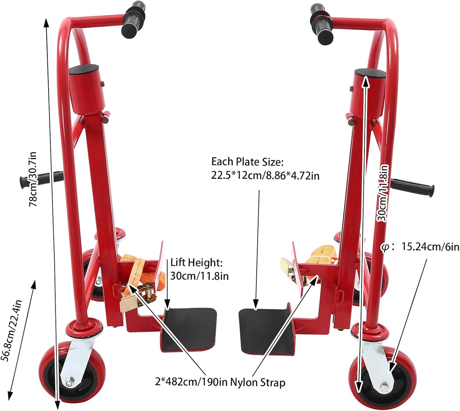 Manual Furniture Move Tool, Furniture Handling Tool Adjustable Lift Height, 1300 lbs Capacity Moving Tool Set with 4 Universal Wheels, Heavy Duty Moving Dolly for Warehousing (Red, 1300lbs)