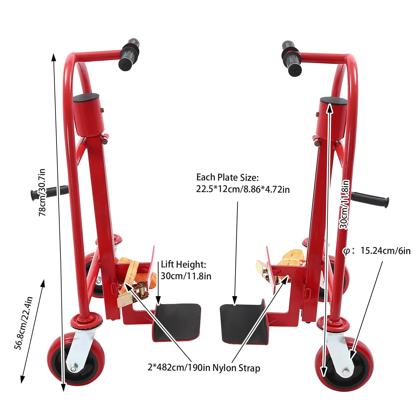 LIAPDG Manual Furniture Move Tool, Heavy Duty Moving Tool Set Furniture Handling Tool with 4 Universal Wheels & Two 190-Inch Nylon Straps for Offices, Warehousing and Logistics (Red-1300 Lbs)