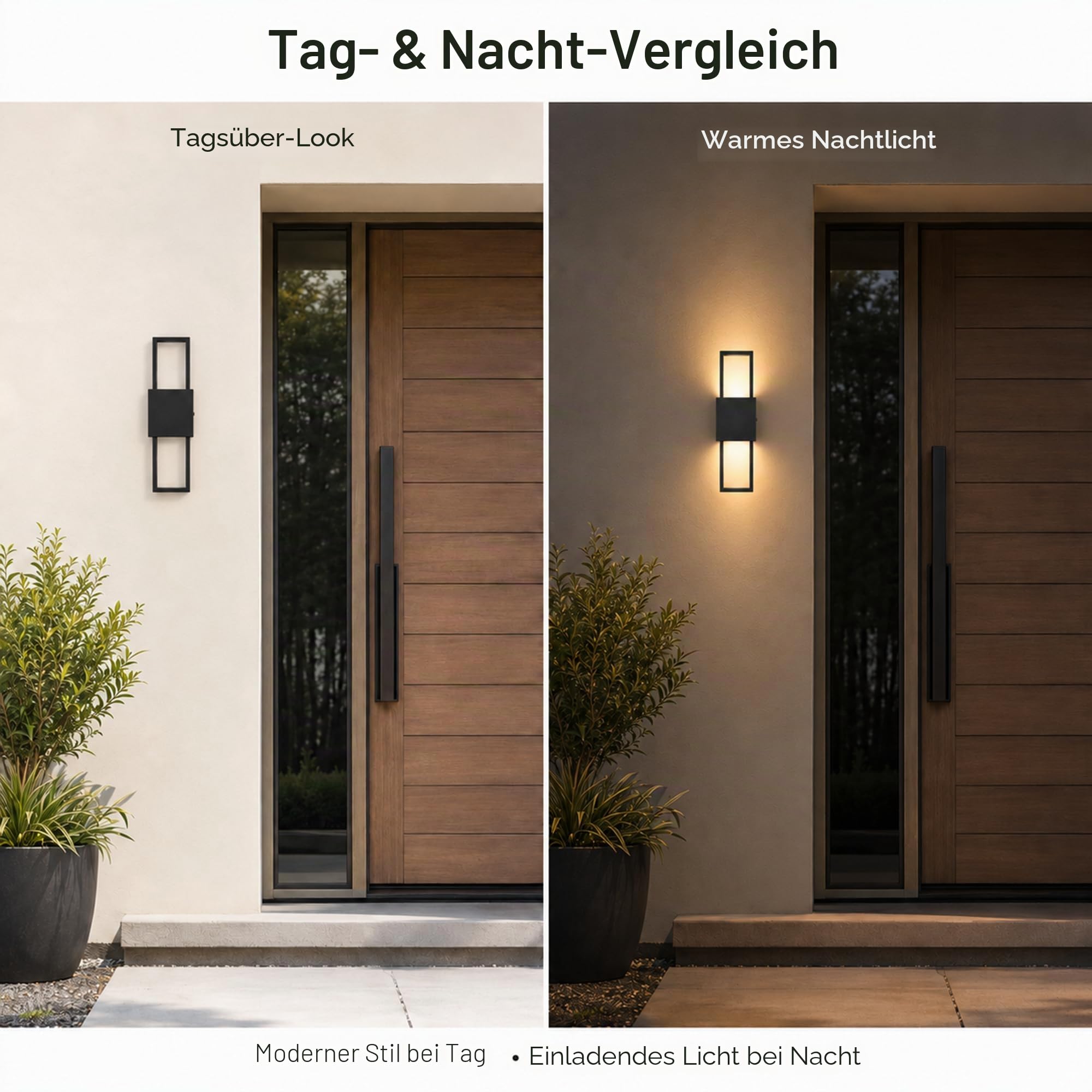 Alighting 10W LED Außenwandleuchte Up & Down 2 Pack | 3000K Warmweiß, Metall und Glas Wandleuchte, Fest Verdrahtet, IP44 Außenlampe für Hauswand, Balkon, Terrasse, Schwarz Matt