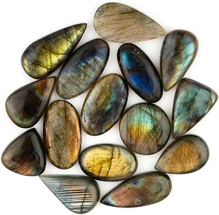 15pcs Wholesale Natural Multi Color Labradorite Gemstone Cabochon, Wholesale Spectrolite Polished Stone, Wire Wrapping, Assorted Loose Supply, DIY Jewelry Making, Healing Crystals