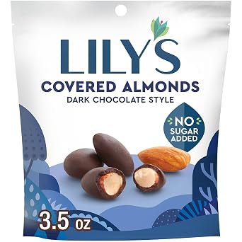 LILYS Dark Chocolate Style No Sugar Added Covered Almonds Bag, 3.5 oz
