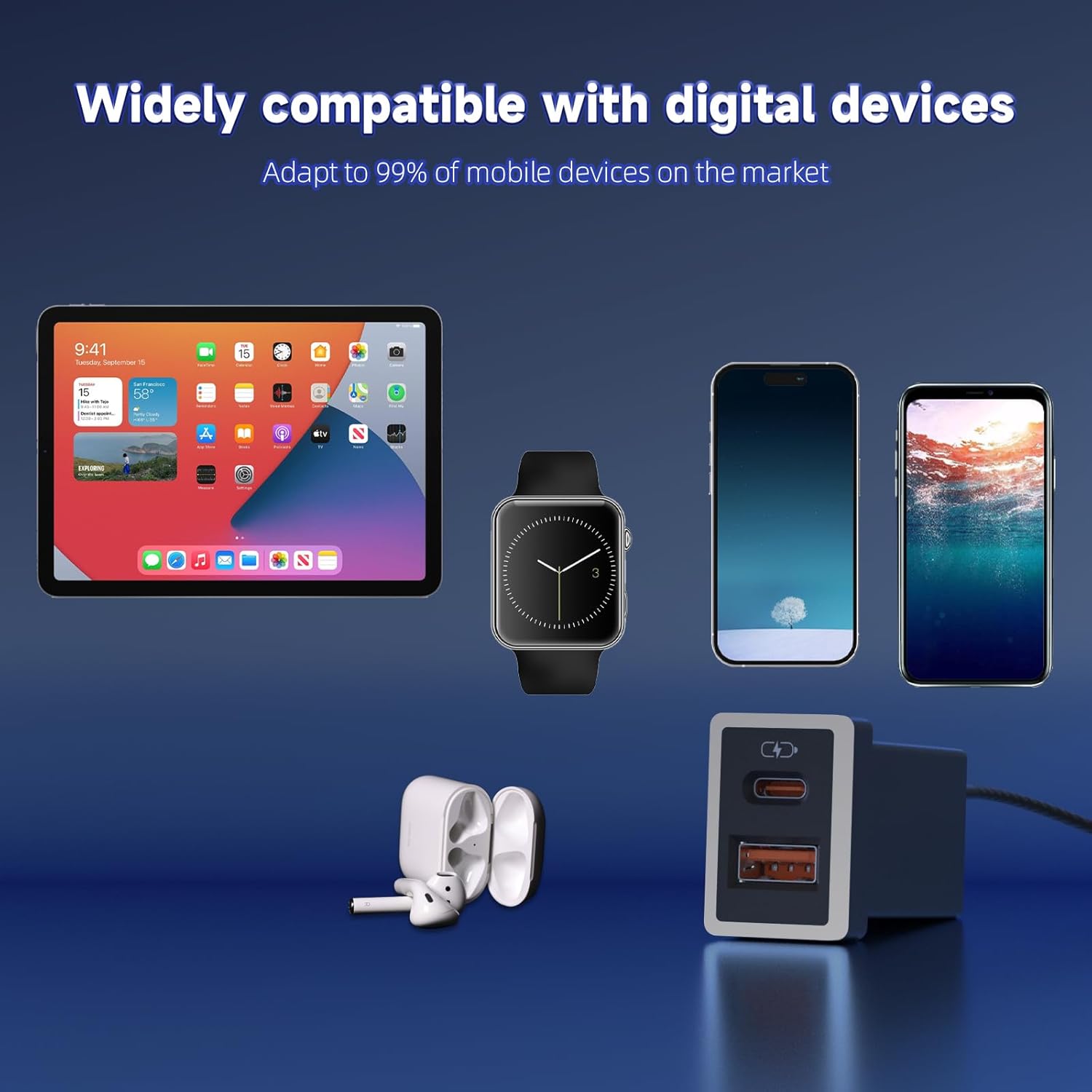 Car Charger PD QC3.0 Fast Charging Type c USB Port Socket,with LED Light Show for Toyota Compatible with Smart Phone,Tablet,and USB Device More.（White-1.3x0.9inch）