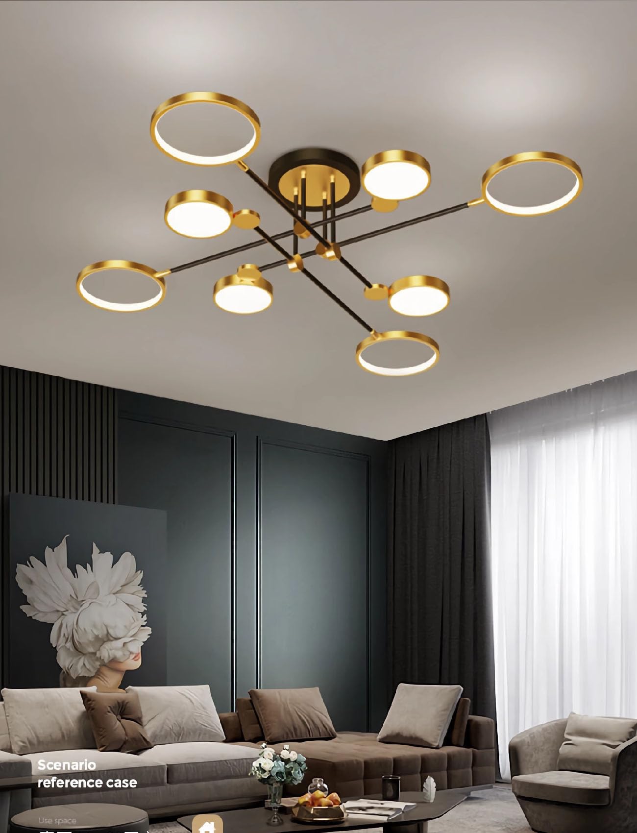 LED Ceiling Light, Dimmable pendant light with remote Ceiling Lamp for Living Room Creative Chandelier Metal Ceiling Light Flush Modern Lighting Fixtures for Bedroom Hallway Kitchen (Gold, 8heads)