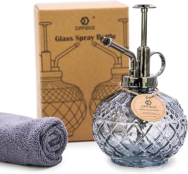 OFFIDIX Plant Mister, Vintage Glass Spray Bottle, Flower Mister 300ML Small Watering Can with Plastic Top Pump, Spray Bottle