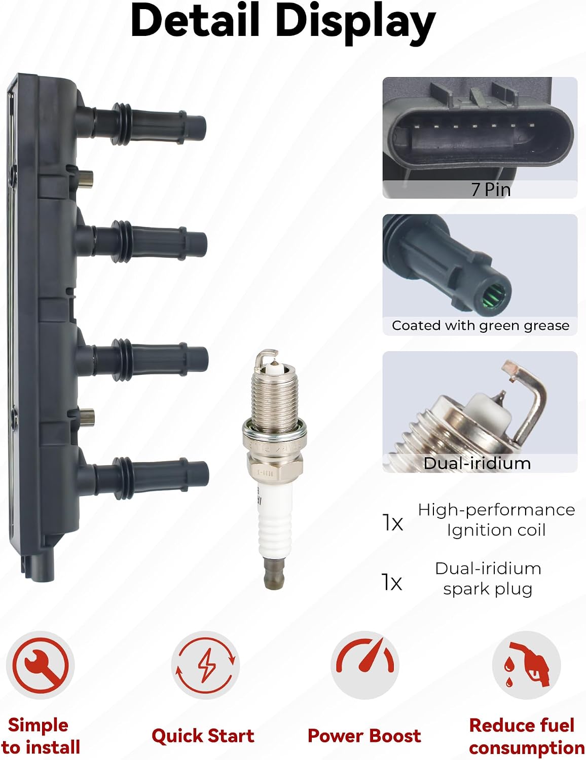 Ignition Coil Pack UF669 and Iridium Spark Plug 1675 Fit for 2011-2015 Chevy Cruze Limited 2012-2020 Sonic Trax Volt, 2013-2020 Buick Encore Cadillac ELR 1.4L 1.8L L4, # D521C 1675