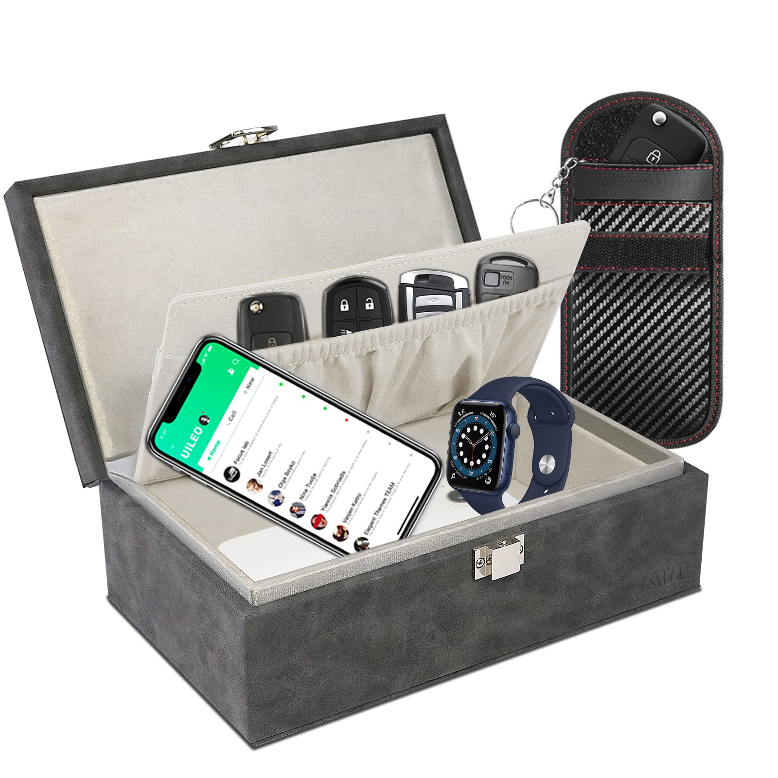 Premium Faraday Box Schützen Sie Ihren Schlüsselanhänger, RFID-Signalblockierungstasche, PU-Ler, Diebstahlsicherung, Anti-Hacking-Hülle, Blocker