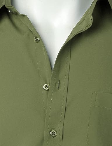 Miniatura 5 de ZEROYAA Camisa de vestir de ajuste regular para hombre, color liso, sin arrugas, manga larga, casual, para negocios, con botones, con bolsillo