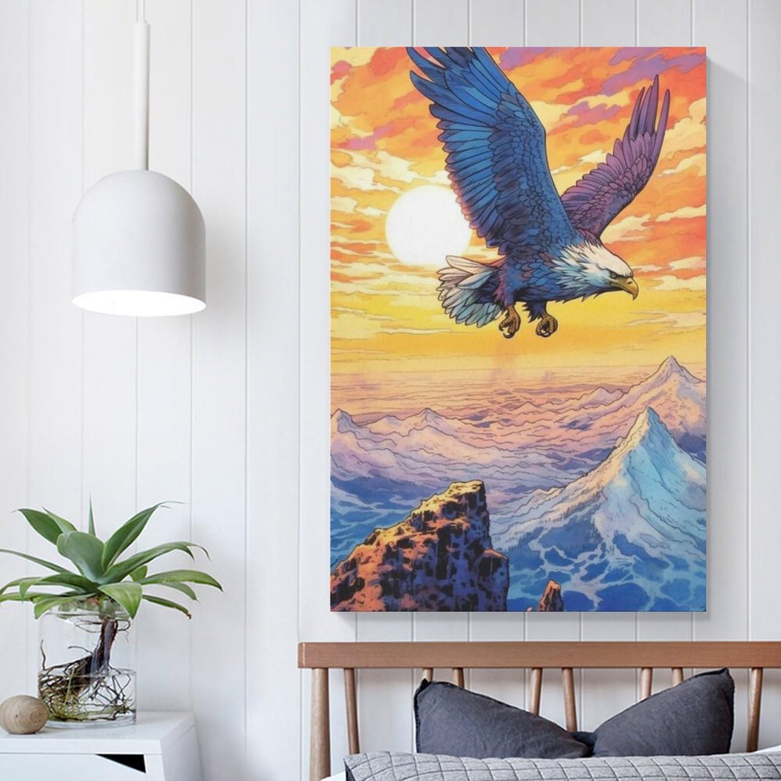 Amazon.co.jp: 絵画 夕暮れ時に飛ぶワシインテリア 絵画 舞い上がる鷲