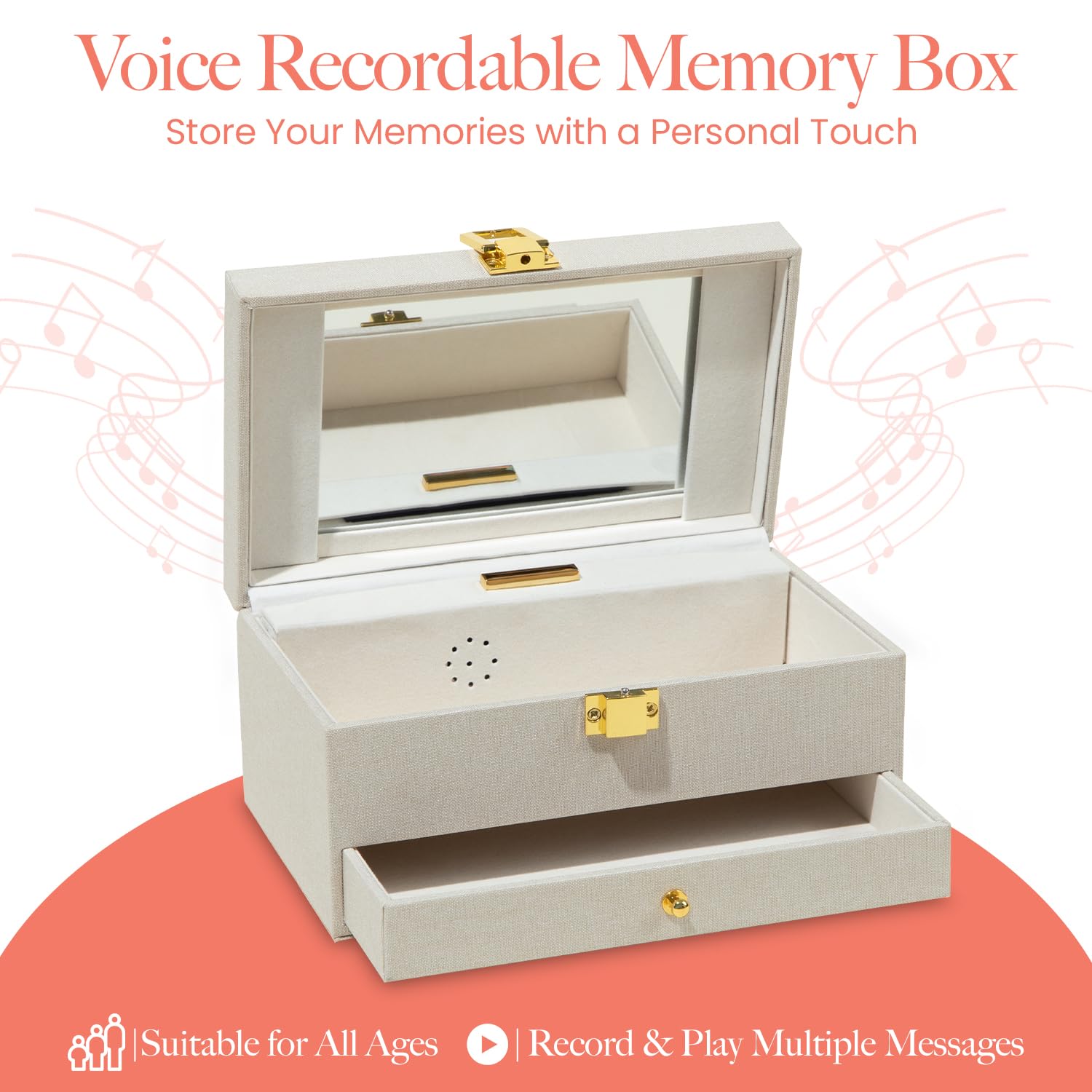 VOICEGIFT 60 Seconds Voice Recordable Storage Box for Collections - Audio Recording Storage Place for all Jewelry Items - Natural - Image 3