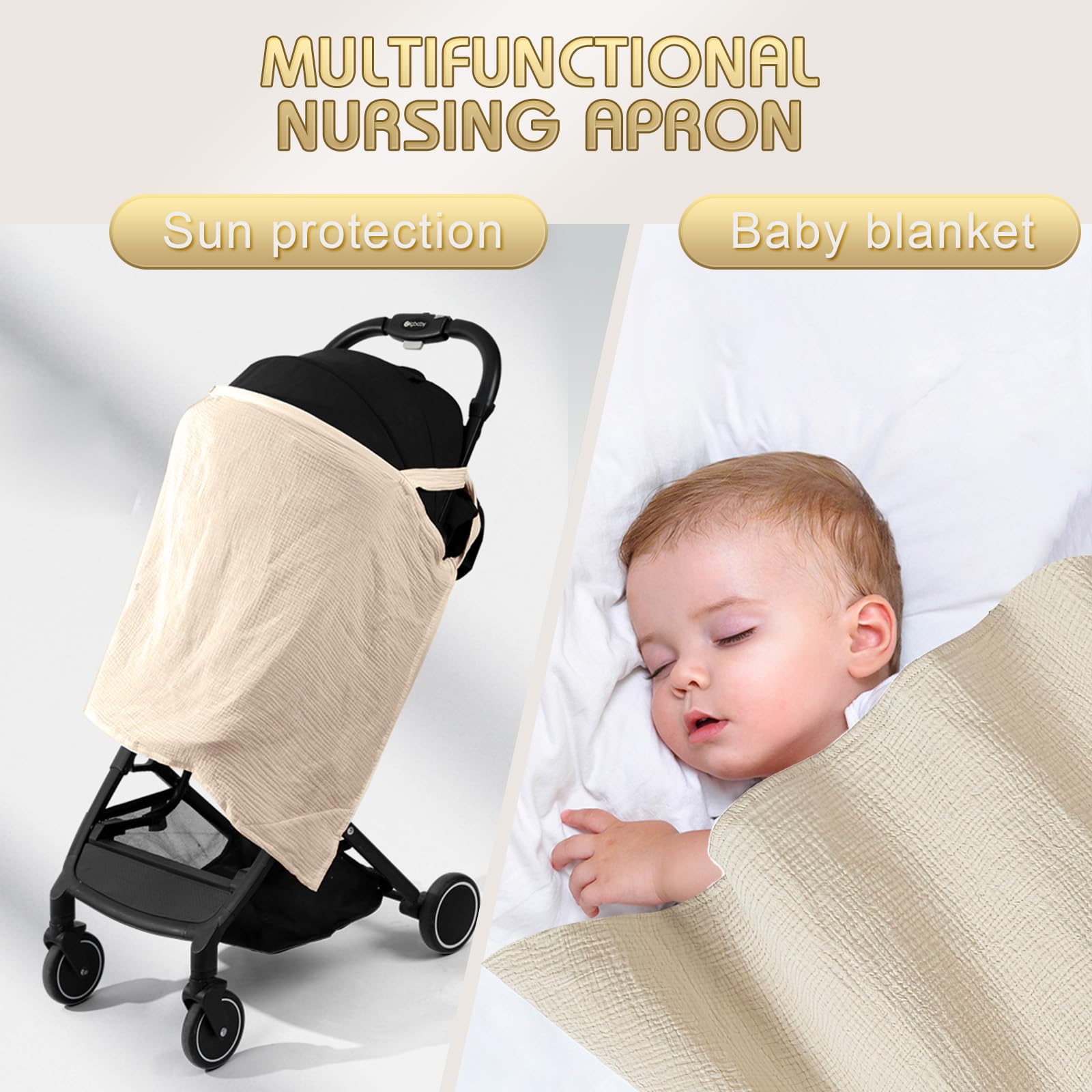 VEGCOO Couverture Allaitement Bébé, Couvertures d'allaitement, Tablier Allaitement Bebe et Serviette de Salive, Cache Allaitement Écharpe pour Mamans, Coton Douce Respirante Ajustable (couleur avoine)