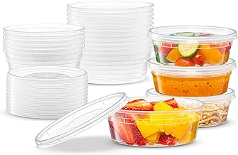 8 OZ - 24 Sets Plastic Deli Food Storage Containers with Airtight Flexible Lids Microwavable, Leak Free, Washable, Freezer Safe.