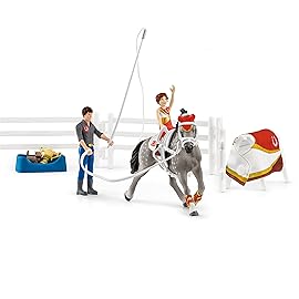 schleich HORSE CLUB - Mia\'s Vaulting Set, 18 Piece Horse Play Set with Rider, Horse, and Trainer, schleich Horse Toys for Girls and Boys Ages 5-12