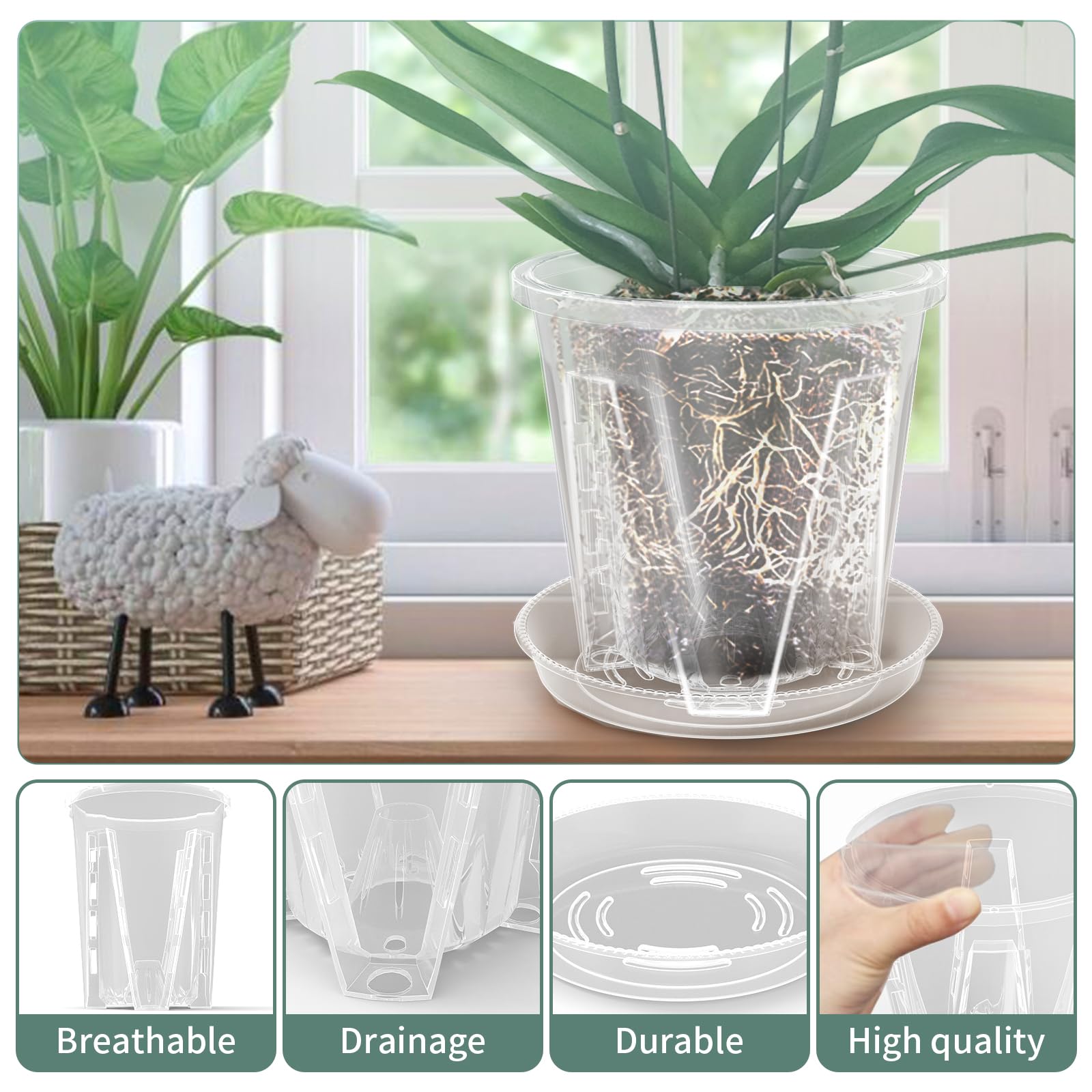 VASO TRASPARENTE IN PLASTICA IDEALE PER LE ORCHIDEE DIAMETRO CONFEZIONE DA 3 PEZZI (14 Centimetri, 13 Centimetri