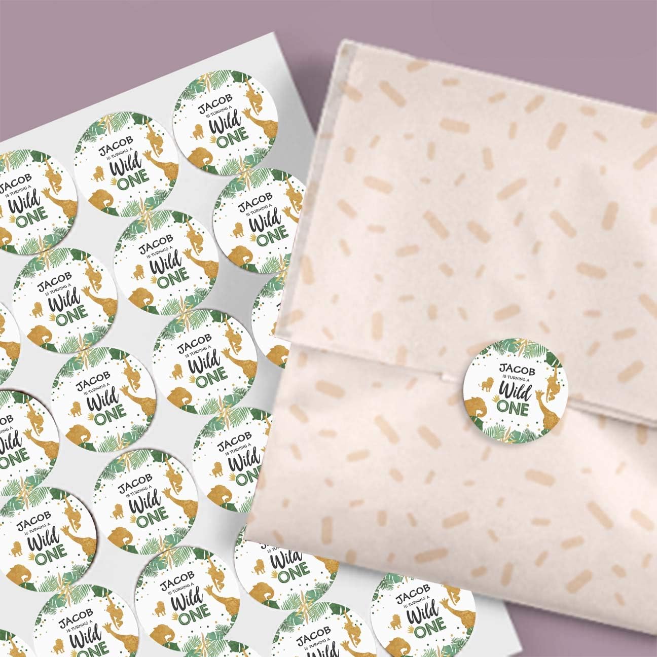 Personalized Customized Labels Tags,Customizable Stickers Zoo Party Favor Tags Safari Jungle Wild One for Business Custom Made Stickers, 100 Stickers3X3