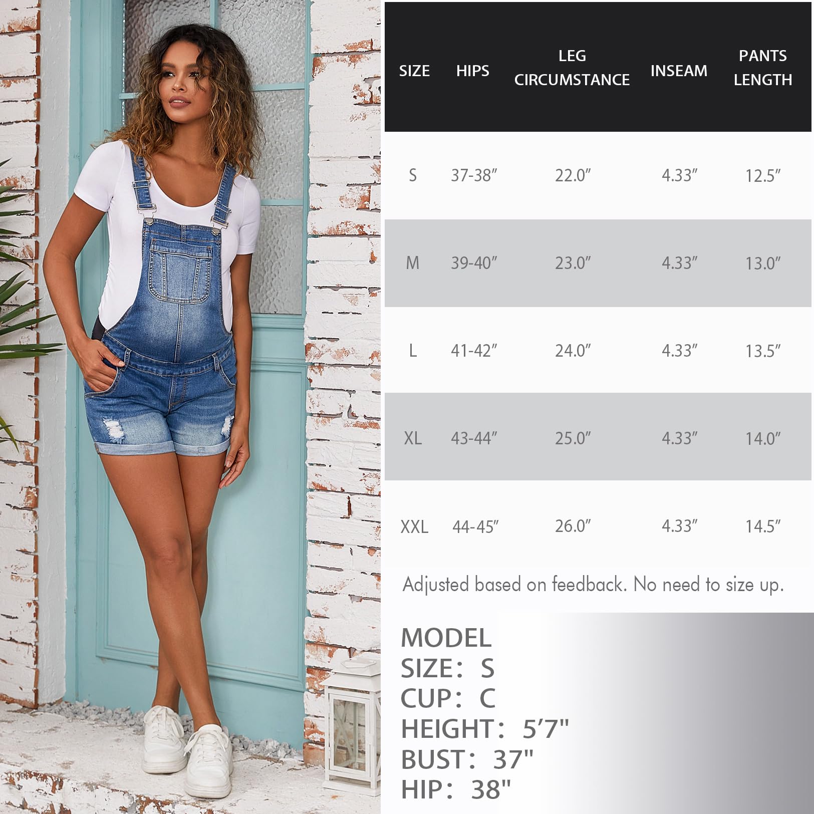 Bhome Schwangerschafts-Overall-Shorts, Sommer, Umstands-Denim, kurze Jeans, Latzhose, verstellbare Schnallenriemen, Schwarz