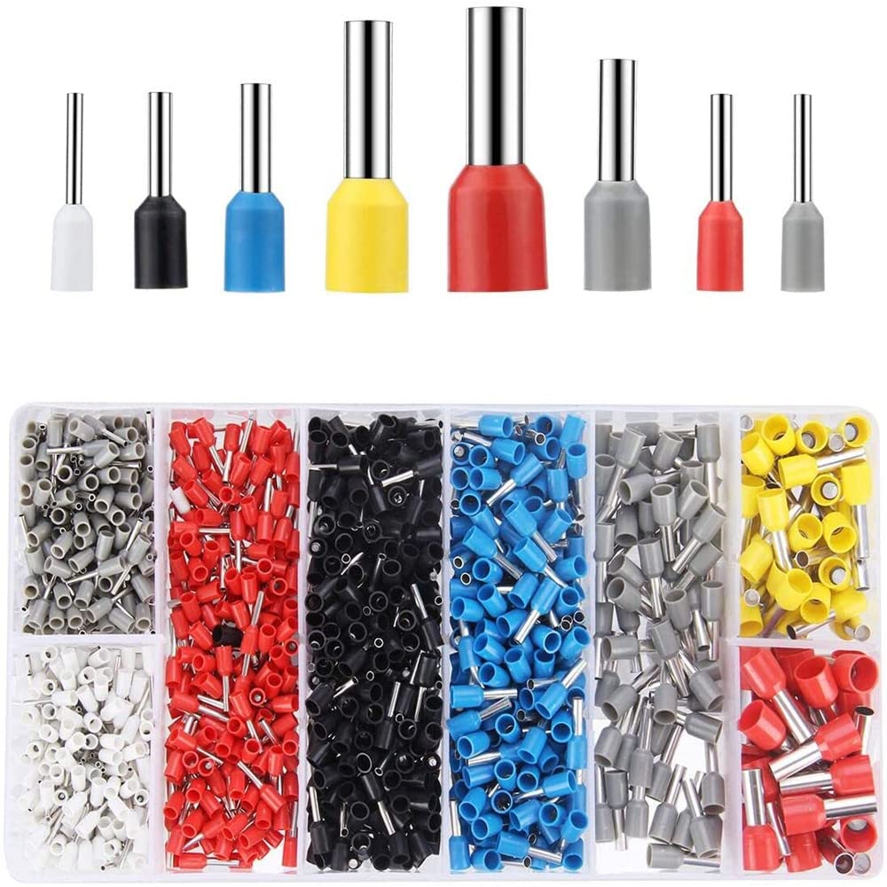 ICXLPMC 1200PCS Terminals Wire Ferrules Kit AWG22-7 HSC8 6-4 0.25-10mm2 Wire Ferrules Connectors Wire Terminals Crimp Assortment Set