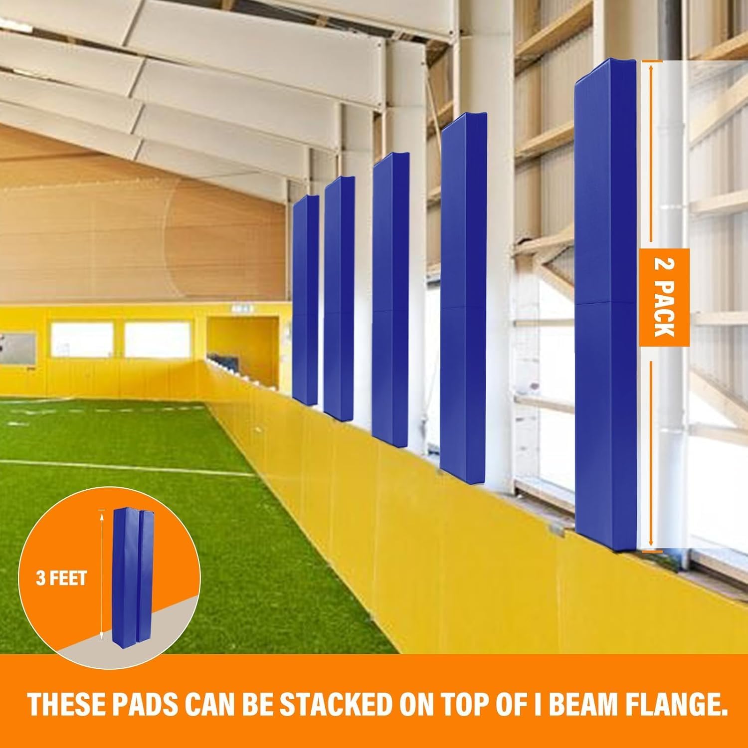 PROGOAL I Beam Flange Pad - 3FT High Heavy Duty Durable Laminated PVC Cloth 2 Inch Thick Foam Clad Closed Cell Foam Padding for 5/6/8/10/12 Inch Face I Beam Flange