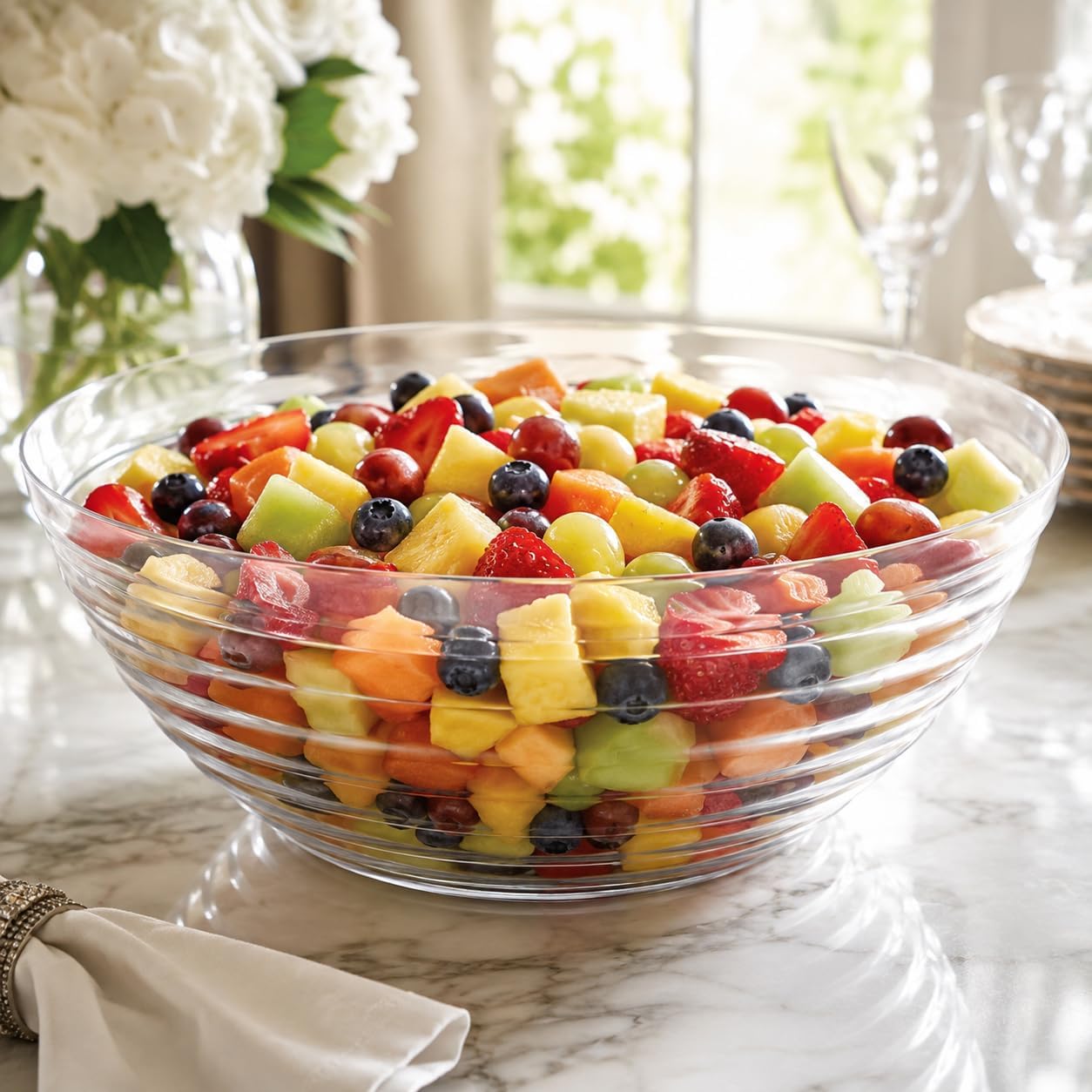 Lillian Tablesettings 11 Inch Large 5 Quart Clear Plastic Serving Bowl