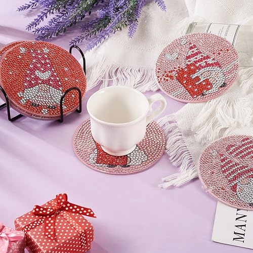 Miniatura 2 de Kits de fabricación de posavasos de pintura de diamante, 8 estilos con temática de San Valentín, enano, bohemio, soportes para bebidas con diamantes