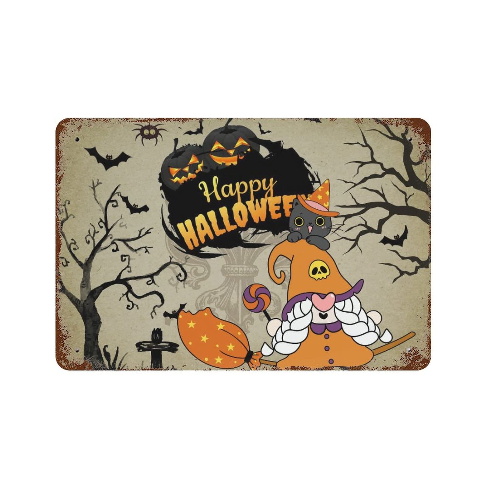 Panneau Halloween en aluminium 30x45 cm citrouille effrayante pour déco extérieure