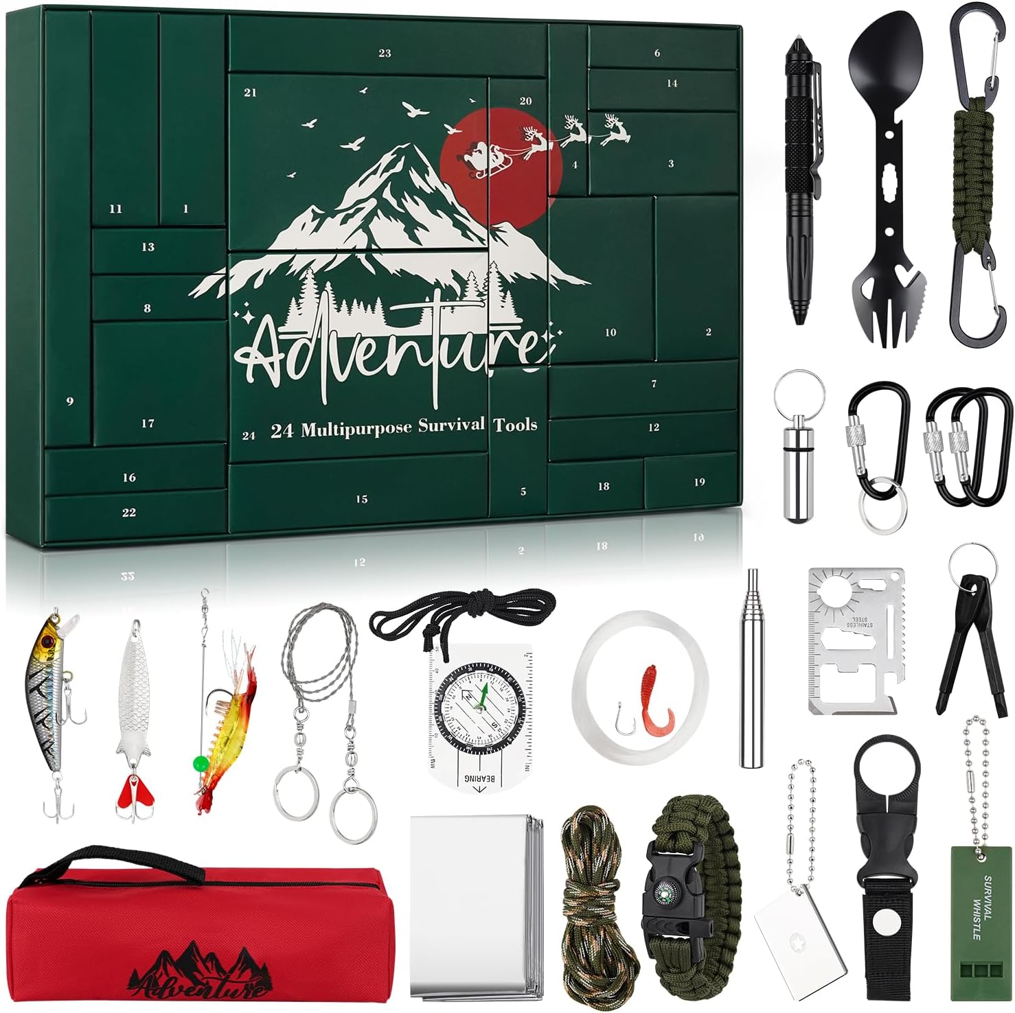 Artmag Survival Kit Advent Calendar - 24 Days Christmas Countdown Calendar with Survival Tool Xmas Surprise Gifts for Men Teen Boys Husband Adventurers