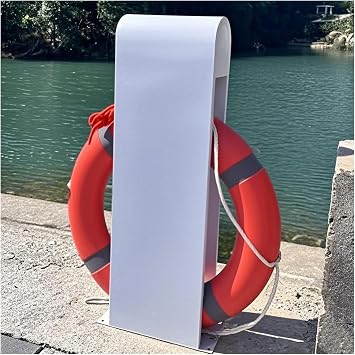 Lifebuoy Fixed Storage Bracket, Metal Life Ring Buoy Holder with 44cm ID Orange-red Lifebuoy & 5m Rope, 96cm Height Lifebuoys Bracket Rust-Proof, Yacht, Cargo Ship