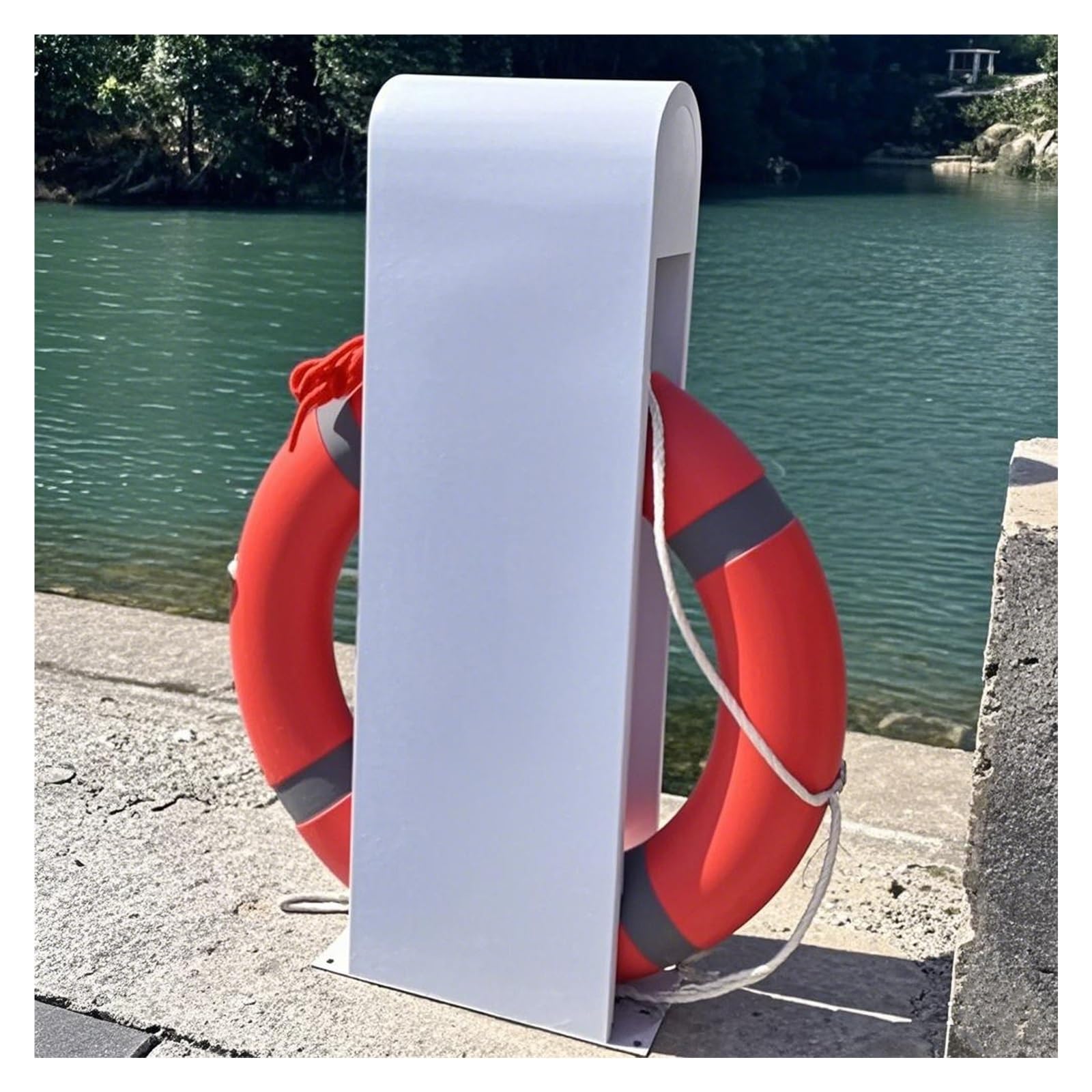 Rettungsringe Halterung Für Feste Lagerung, Metall-Rettungsring-Bojenhalter Mit 44cm ID Orange-roter Rettungsboje & 5m Seil, 96cm Rettungsring-Lagerhalterung, Yacht, Frachtschiff