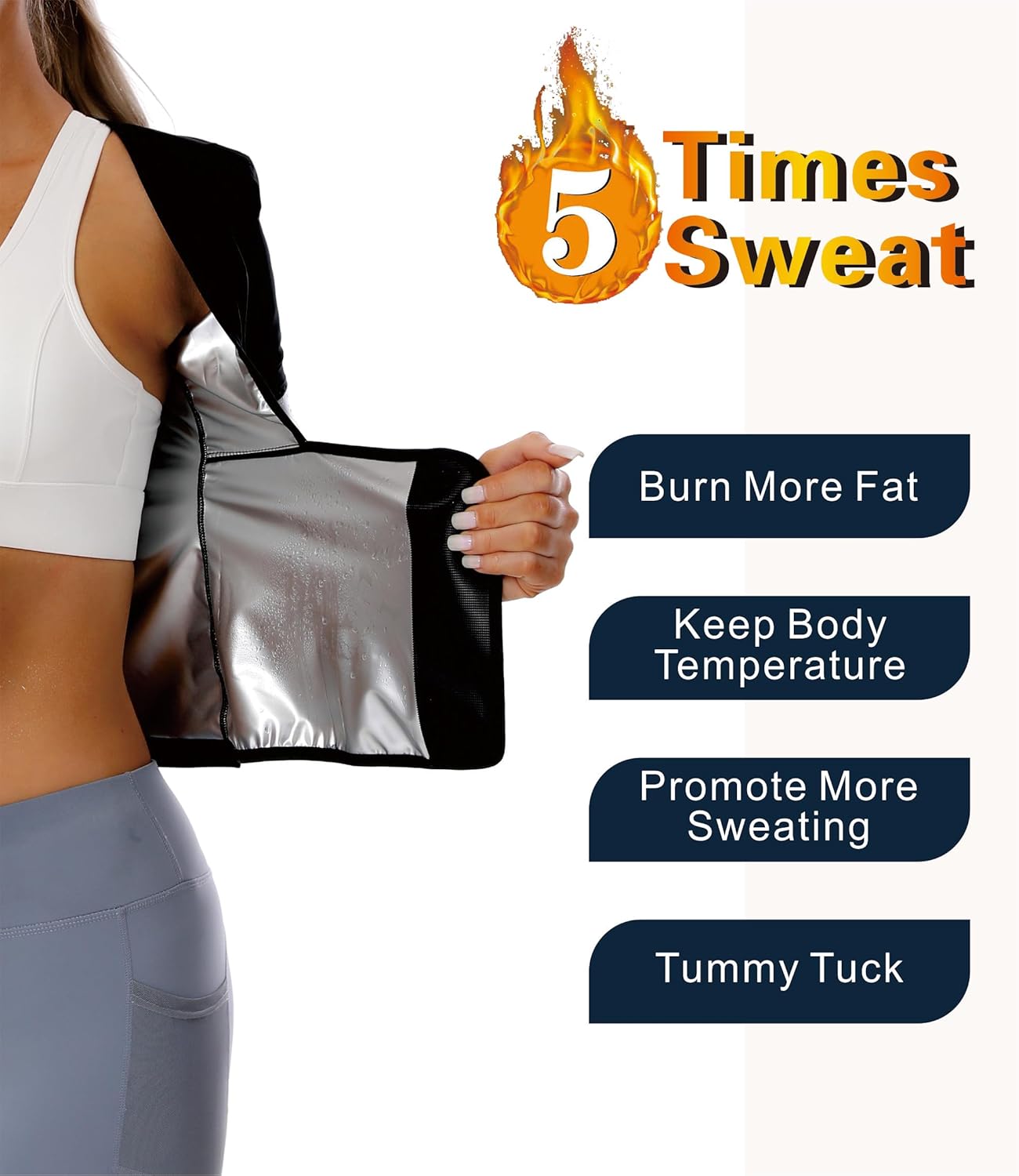 Sauna Suit Waist Trainer for Women Belly Fat,Sauna Shirt Short Sleeves Waist Trimmer Body Shaper Tank Tops (Comfort Sliming Corset, Silver Lining, Small) - Image 3