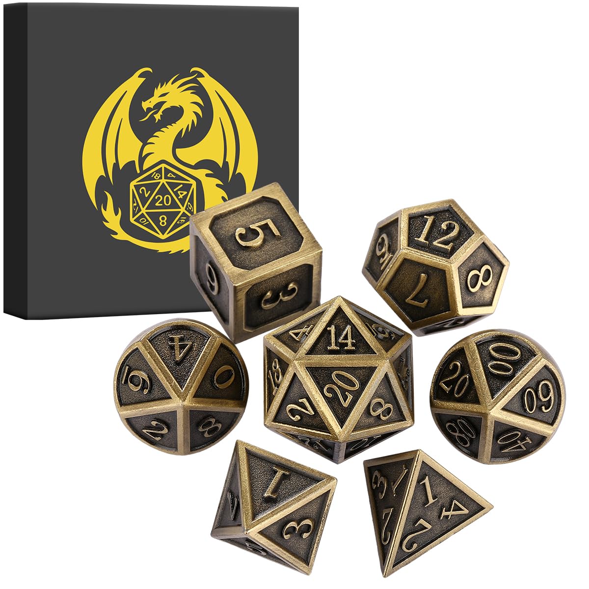 Metal Dice Set, 7pcs Polyhedral Metal DND Dice Set, DND Starter Set, D&D Gifts with Gift box