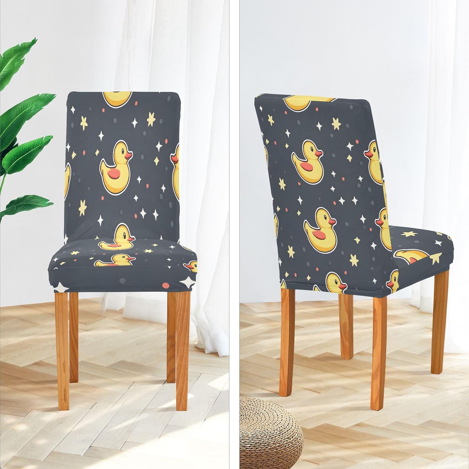ALAZA Chair Covers for Dining Room, Duck Stars Stretch Chair Cover Sets Chair Protector Removable Washable for Ktichen Restaurant Hotel