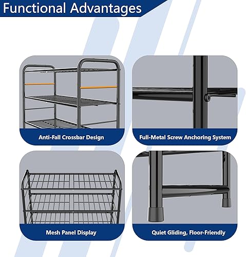 Miniatura 7 de Zapatero apilable de 4 niveles organizador de zapatos expandible y ajustable estante de almacenamiento de alta capacidad rejilla de alambre azul gris