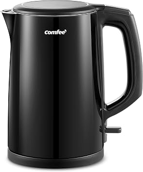 COMFEE Electric Kettle and Tea Kettle, 1.5L Double Wall, Stainless Steel Interior, Lid & Spout, Fast Boil, Auto-Off, and Boil-Dry Protection, 1500W