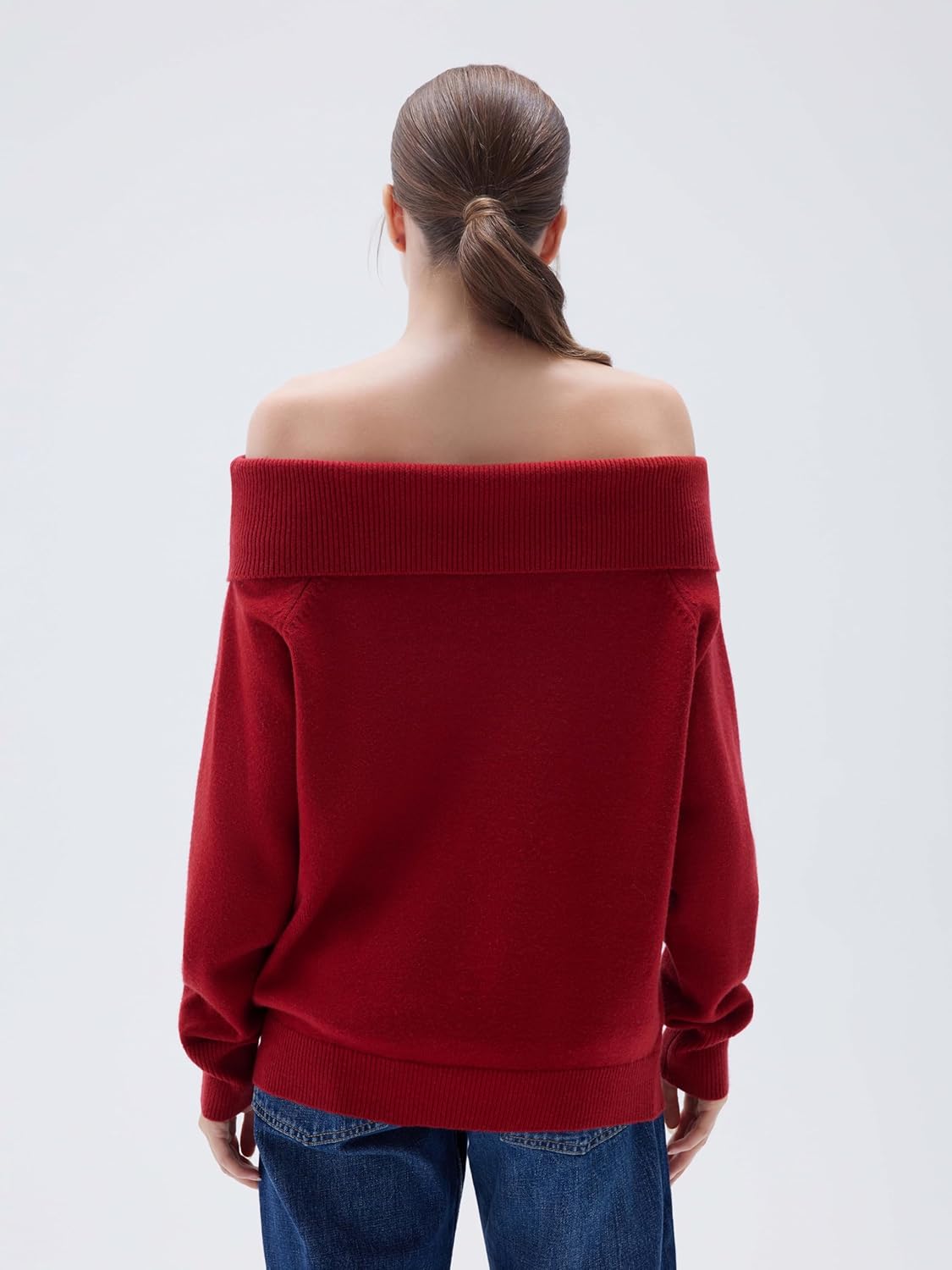 SUUKSESS Women Cashmere Off The Shoulder Sweater Oversized Knit Long Sleeve Tops - Image 5