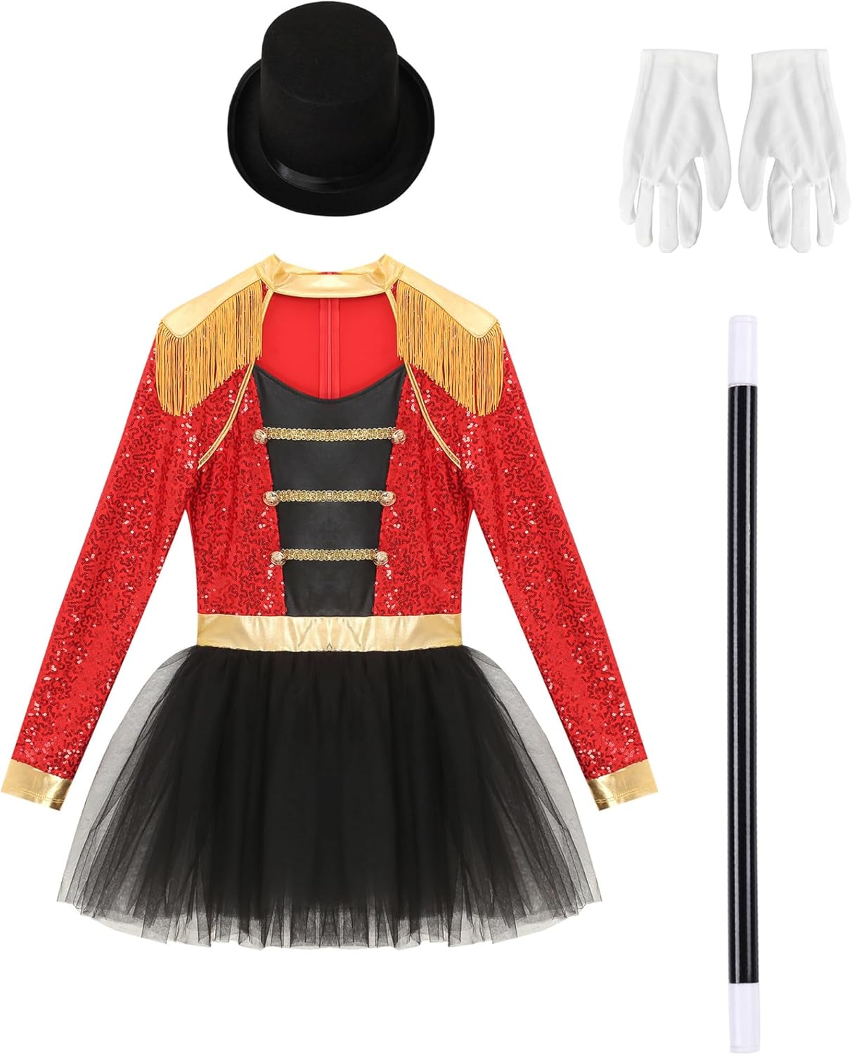 Womens Ringmaster Halloween Showman Costume Ladies Sequins Majorette Marching Band Tutu Dance Dress